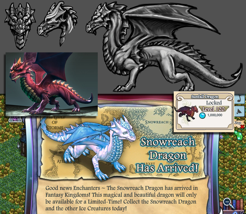 Fantasy Kingdoms Dragon 3D and Sketches